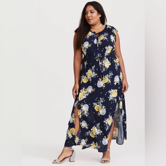 Torrid women’s plus size 0X Large 12 Maxi Challis Tie Front Floral Dress - Picture 1 of 4